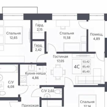 Продается Многокомнатная квартира, 85,4 м²
