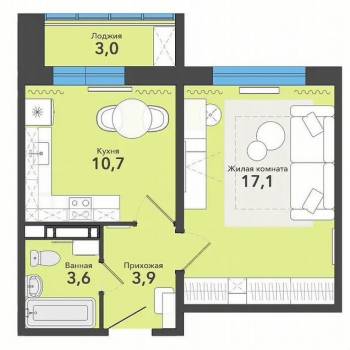 Сдается 1-комнатная квартира, 40 м²