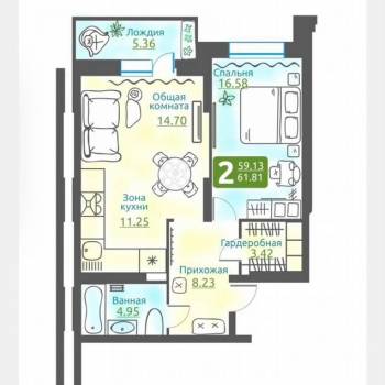 Продается 2-х комнатная квартира, 58,9 м²