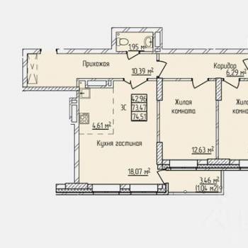 Продается 3-х комнатная квартира, 73 м²