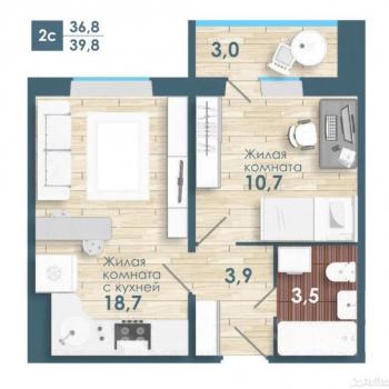 Сдается 2-х комнатная квартира, 39,8 м²