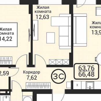Продается 3-х комнатная квартира, 66,5 м²