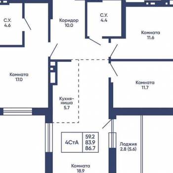 Продается Многокомнатная квартира, 86,7 м²