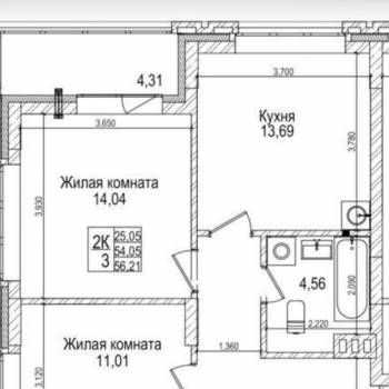 Продается 2-х комнатная квартира, 58,36 м²
