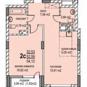 Сдается 2-х комнатная квартира, 54 м²