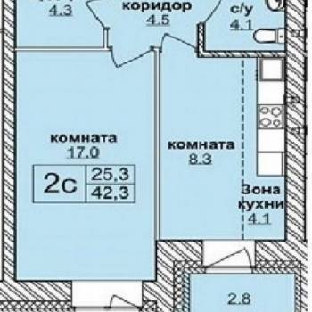 Продается 1-комнатная квартира, 42,2 м²