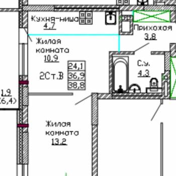 Сдается 2-х комнатная квартира, 38,8 м²