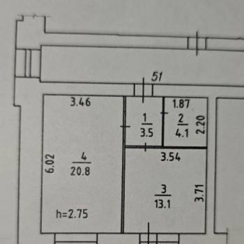 Продается 1-комнатная квартира, 46 м²