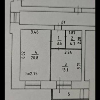 Продается 1-комнатная квартира, 46 м²