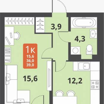 Сдается 1-комнатная квартира, 39 м²