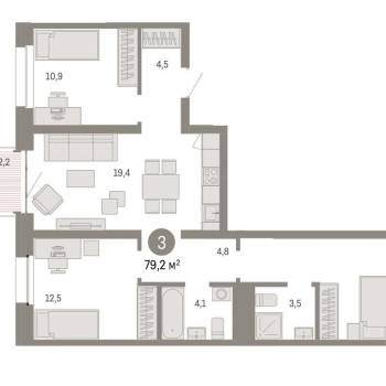 Продается Многокомнатная квартира, 79,2 м²