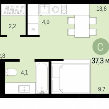 Сдается 1-комнатная квартира, 37,3 м²