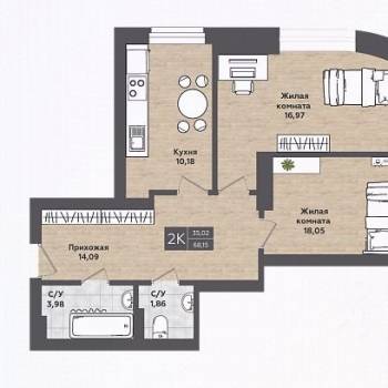 Продается 2-х комнатная квартира, 71,4 м²