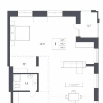 Продается 1-комнатная квартира, 108 м²
