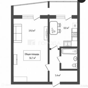 Продается 1-комнатная квартира, 36,7 м²