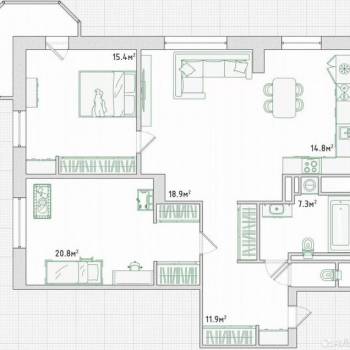 Сдается 2-х комнатная квартира, 94 м²