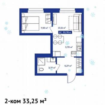 Продается 2-х комнатная квартира, 31 м²