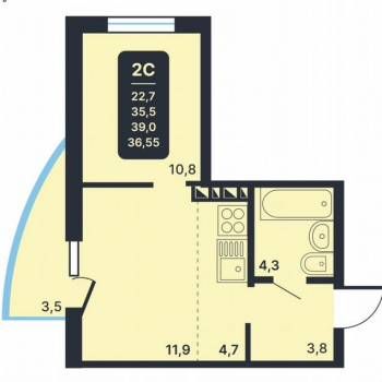 Продается 1-комнатная квартира, 39 м²