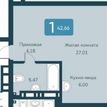 Продается 1-комнатная квартира, 42 м²