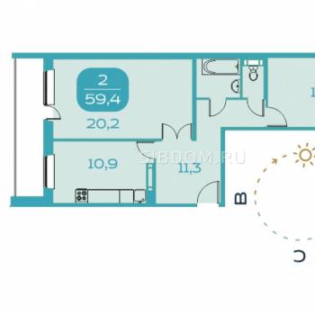 Продается 2-х комнатная квартира, 60 м²