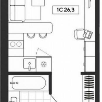 Продается 1-комнатная квартира, 26 м²
