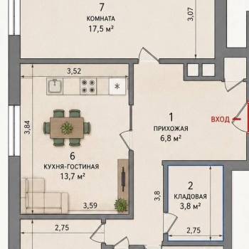 Продается 3-х комнатная квартира, 60 м²