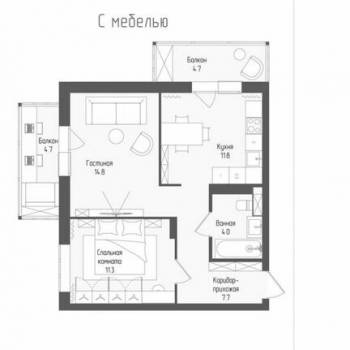 Продается 2-х комнатная квартира, 52,4 м²