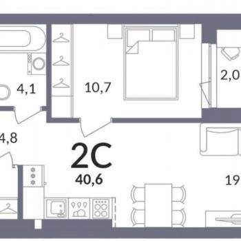 Сдается 1-комнатная квартира, 40,6 м²
