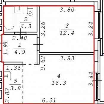 Продается 1-комнатная квартира, 43 м²