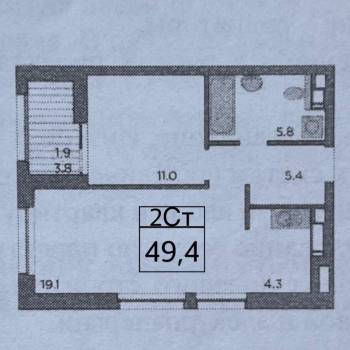 Продается 1-комнатная квартира, 49,4 м²