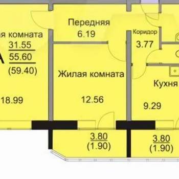 Продается 2-х комнатная квартира, 59,4 м²