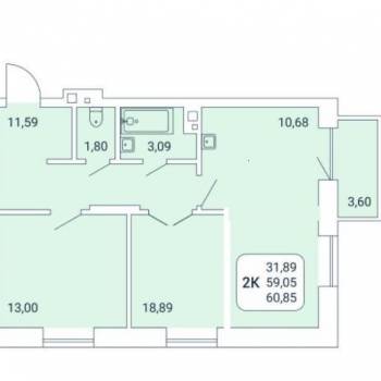 Сдается 2-х комнатная квартира, 59,7 м²