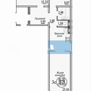 Продается 3-х комнатная квартира, 59 м²