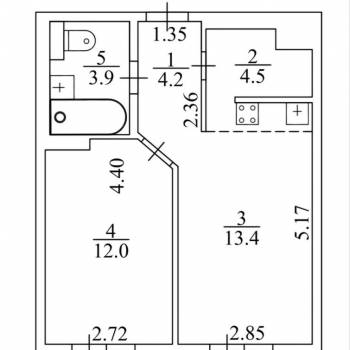 Продается 2-х комнатная квартира, 38 м²