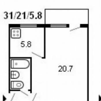 Продается 1-комнатная квартира, 31 м²
