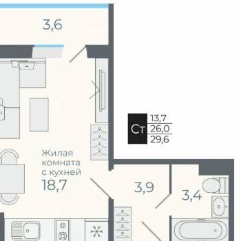 Сдается 1-комнатная квартира, 29 м²