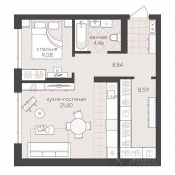 Продается 2-х комнатная квартира, 52 м²
