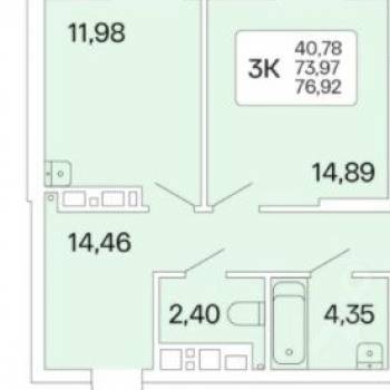 Продается 3-х комнатная квартира, 77 м²