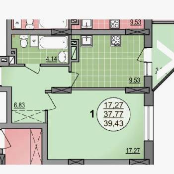 Продается 1-комнатная квартира, 39,4 м²
