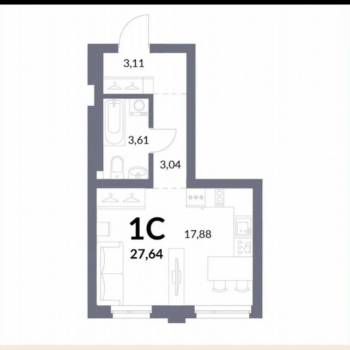 Продается 1-комнатная квартира, 27,6 м²