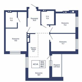Продается Многокомнатная квартира, 86,7 м²