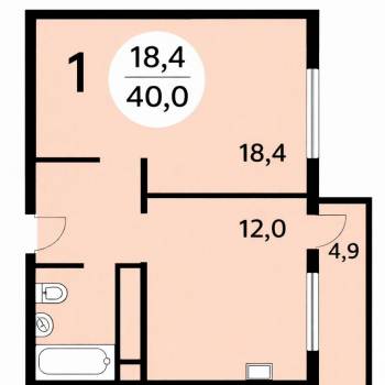 Сдается 1-комнатная квартира, 40 м²