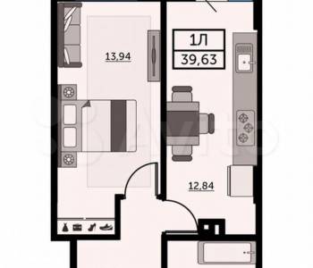 Продается 1-комнатная квартира, 39 м²