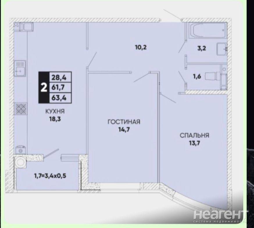 Продается 2-х комнатная квартира, 65,4 м²