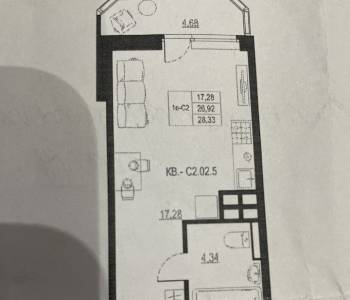 Продается 1-комнатная квартира, 26,92 м²
