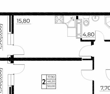 Продается 1-комнатная квартира, 53 м²