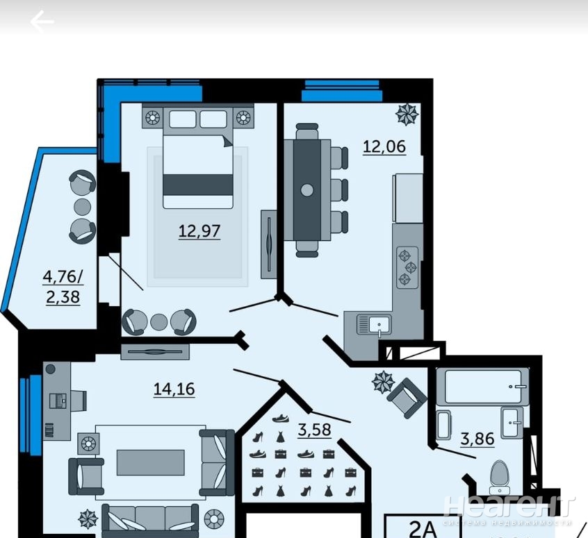 Продается 2-х комнатная квартира, 61 м²