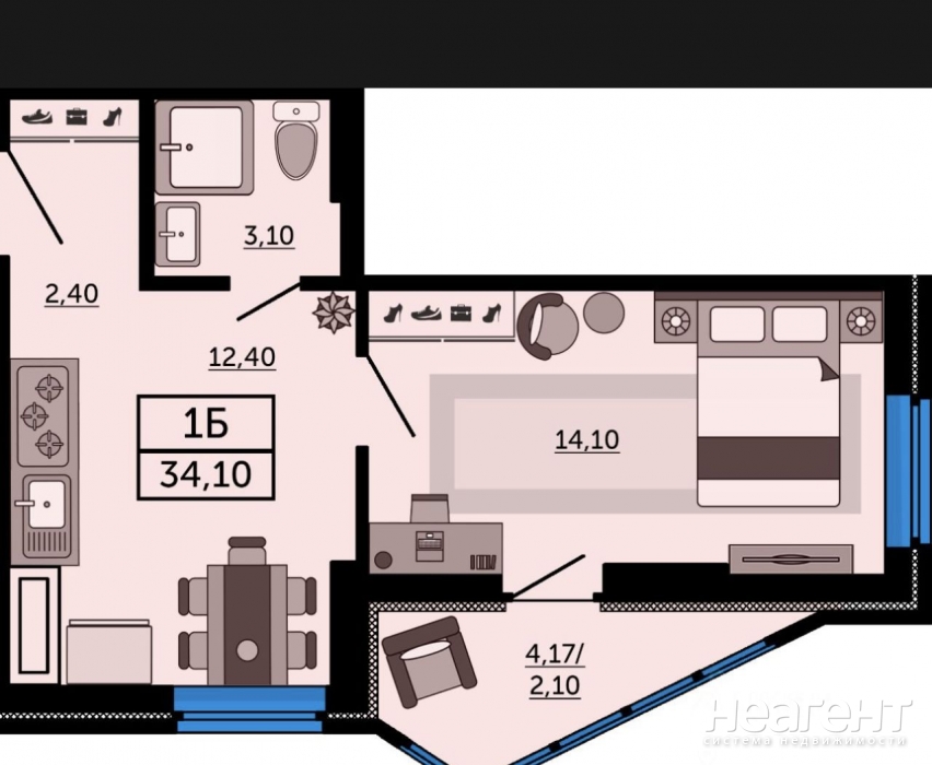 Продается 1-комнатная квартира, 33,9 м²