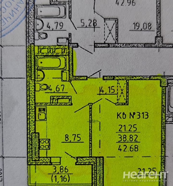 Продается 1-комнатная квартира, 39,1 м²