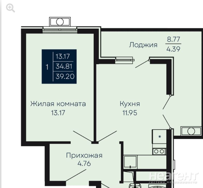 Продается 1-комнатная квартира, 37,9 м²